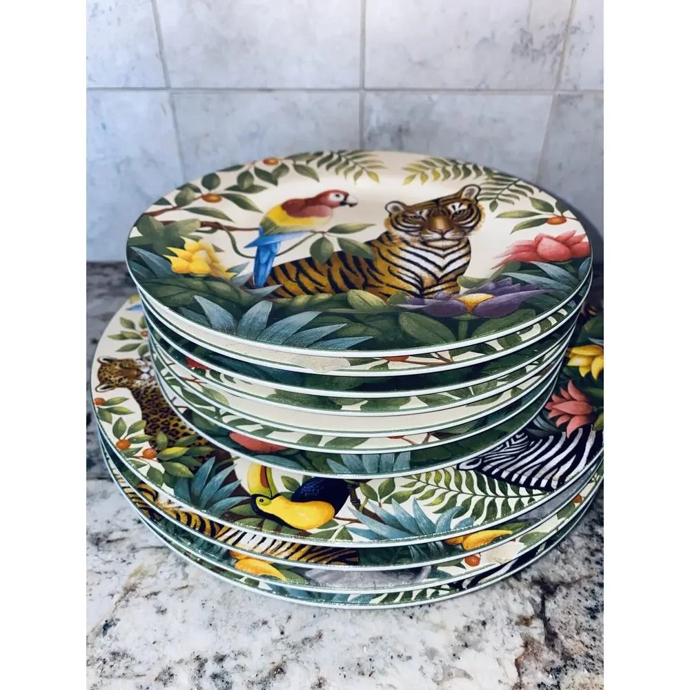 Set of 11 Sakura Jungle Animals Stephanie Stouffer Stoneware Dinner Salad 10